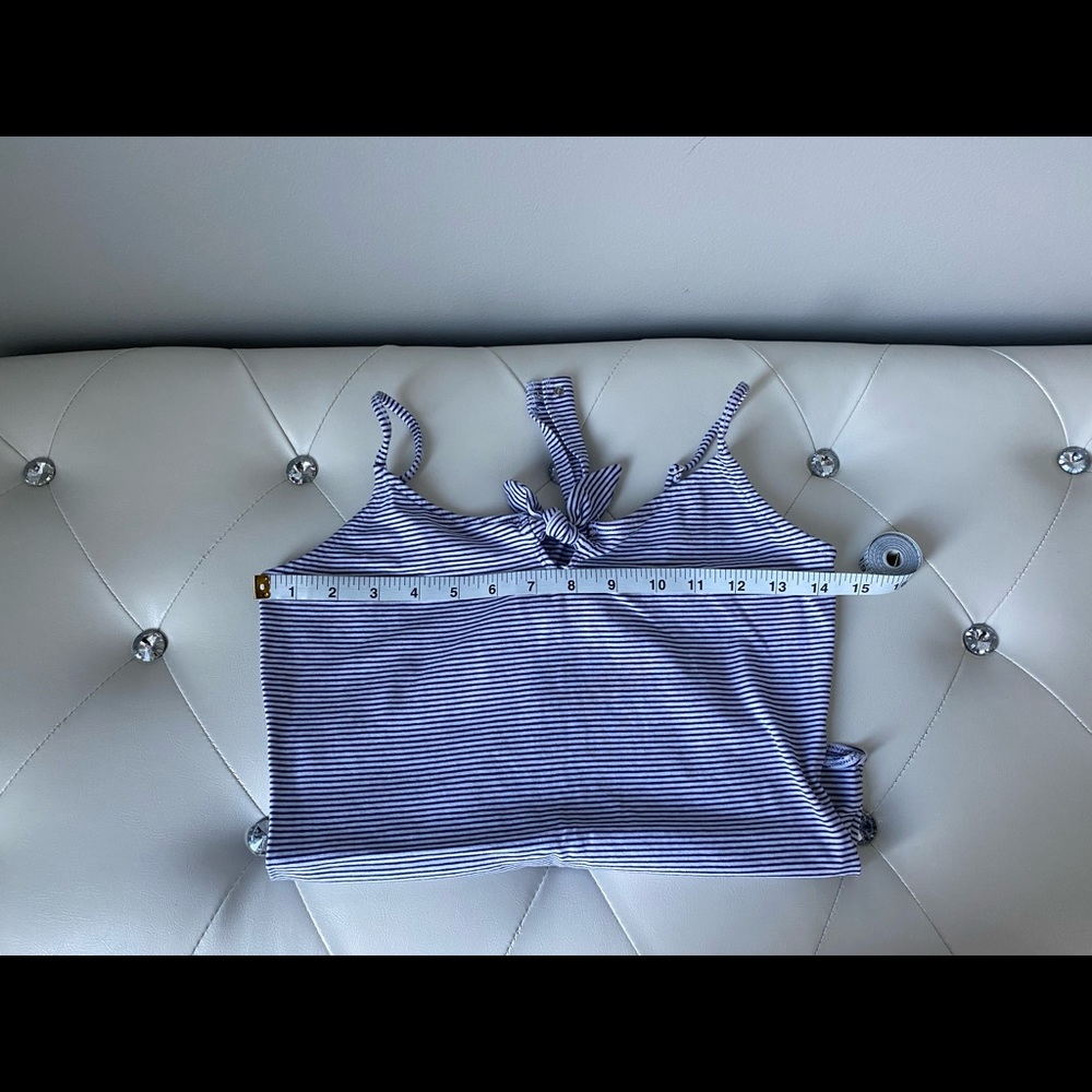 Garage — White and navy blue stripes bodysuit with knotted bow and snap closure - Picture 5 of 6